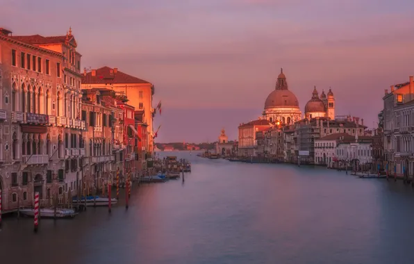 Картинка дома, Италия, Венеция, собор, канал, зарево