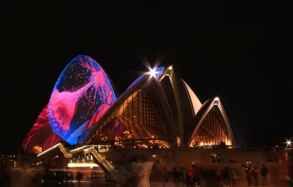Картинка ночь, огни, Австралия, театр, Сидней