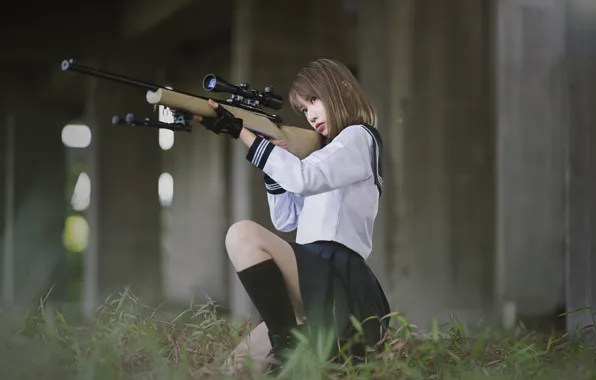 Картинка девушка, снайперская винтовка, восточная