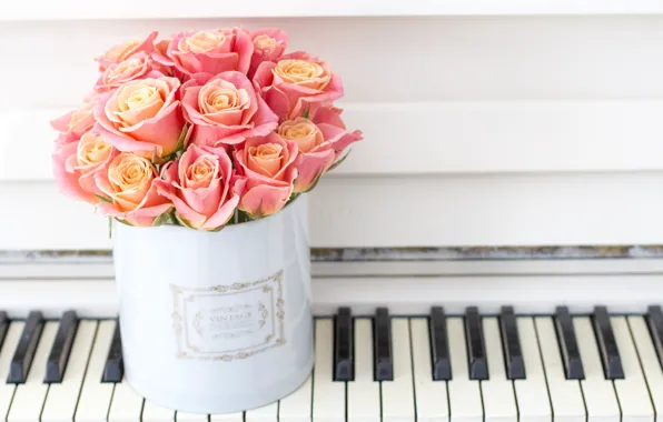 Картинка любовь, цветы, коробка, розы, букет, рояль, love, пианино, pink, flowers, romantic, roses, cute