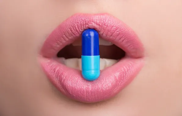 Картинка blue, lips, skin, pill