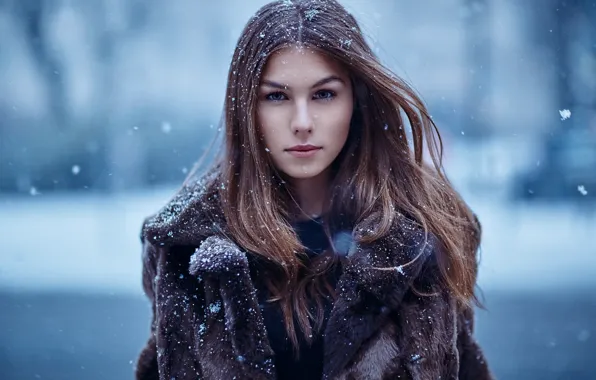 Картинка взгляд, девушка, снег, волосы, милашка, Natalie