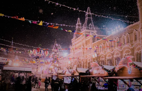 Картинка new year, Russia, night, winter, snow, mood, Moscow, Red Square, cristmas