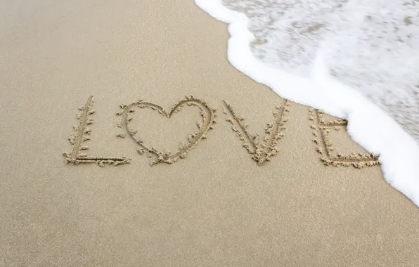 Картинка песок, море, волны, пляж, лето, любовь, сердце, summer, love, beach, sea, heart, romantic, sand