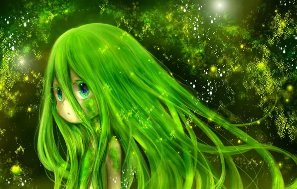 Картинка green, kawaii, girl, fantasy, nature, anime, beautiful, pretty, cute, vegetation, sugoi, green hair, deredere, subarashii, …