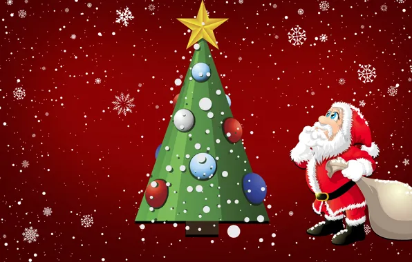 Картинка Минимализм, Рождество, Костюм, Снежинки, Новый год, Санта, Елка, Праздник, Санта Клаус, Ёлка, Клаус, Санта-Клаус, Дедушка, …