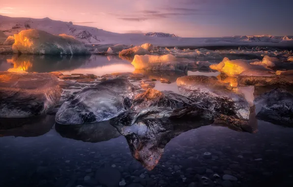 Картинка зима, свет, лёд, лагуна, Исланди