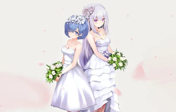 Картинка цветы, девушки, свадьба, невесты, С нуля, Re: Zero Kara Hajimeru Isekai Seikatsu