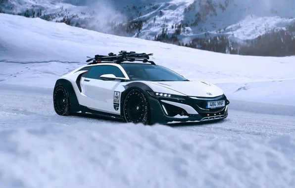 Картинка Honda, Car, Mountain, Snow, White, NSX