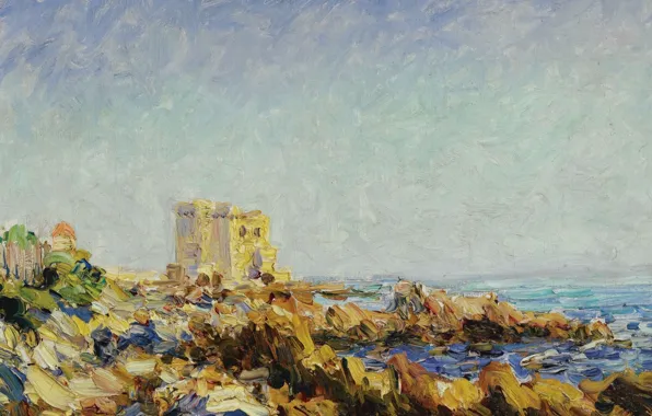 Картинка пейзаж, остров, башня, картина, Francis Picabia, Франсис Пикабиа, Сент-Онора