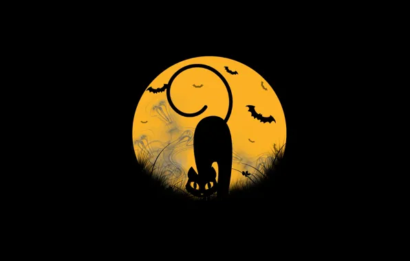Картинка кошка, луна, призраки, хэллоуин, мыши