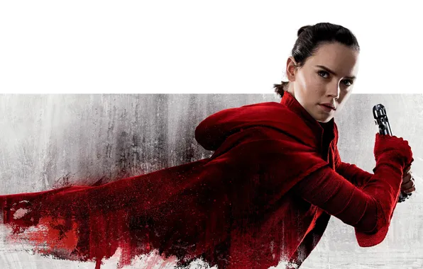 Картинка фантастика, брюнетка, красотка, в красном, постер, Rey, Daisy Ridley, Дэйзи Ридли, Star Wars: The Last …