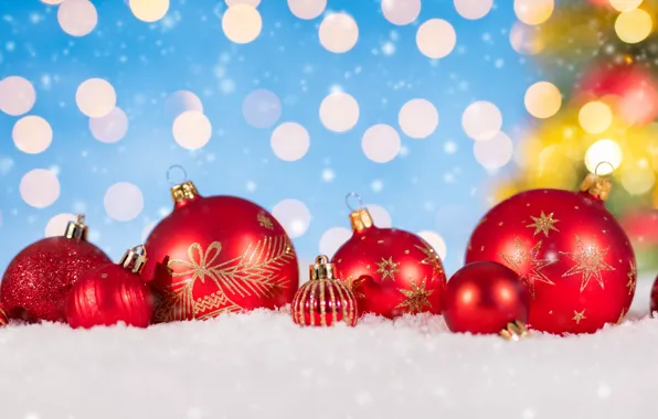 Картинка зима, снег, украшения, снежинки, Новый Год, Рождество, Christmas, balls, winter, snow, bokeh, Merry Christmas, Xmas, …