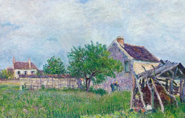 Картинка пейзаж, картина, Alfred Sisley, Альфред Сислей, Старая Хижина в Саблоне