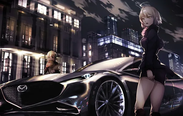 Картинка машина, авто, ночь, город, девушки, Fate / Grand Order