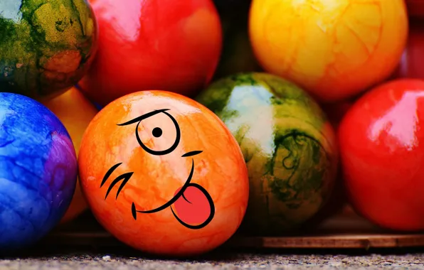 Картинка colorful, смайл, Пасха, rainbow, Easter, eggs, funny, decoration, Happy, яйца крашеные