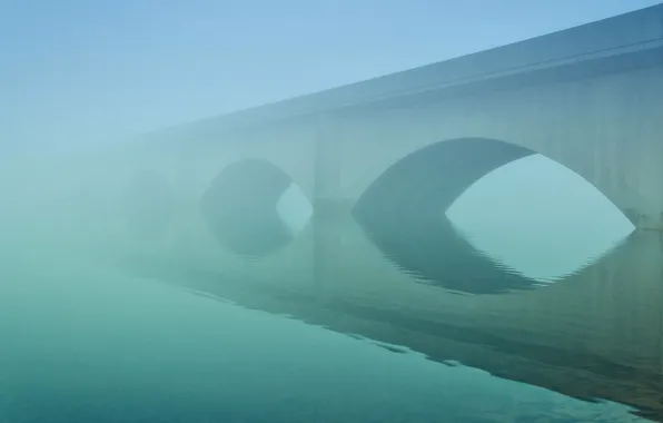 Картинка мост, туман, река, Англия, арка, Хоп