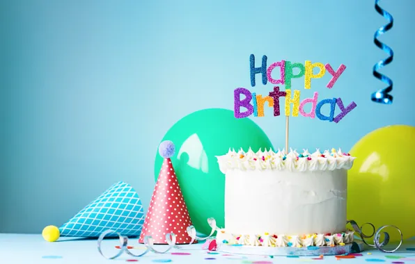Картинка воздушные шары, свечи, торт, cake, decoration, Happy, День Рождения, Birthday