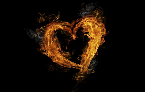 Картинка фон, огонь, пламя, сердце, дым, fire, heart, горящее