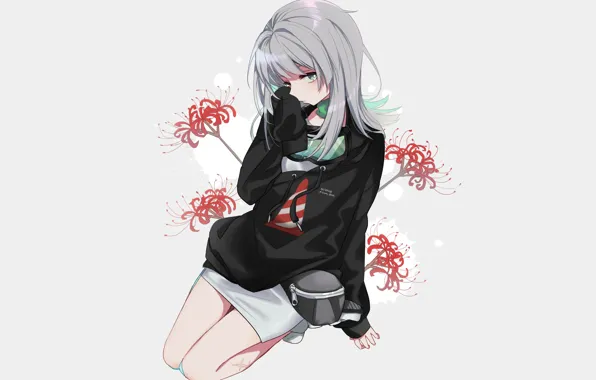 Картинка девушка, цветы, серый фон