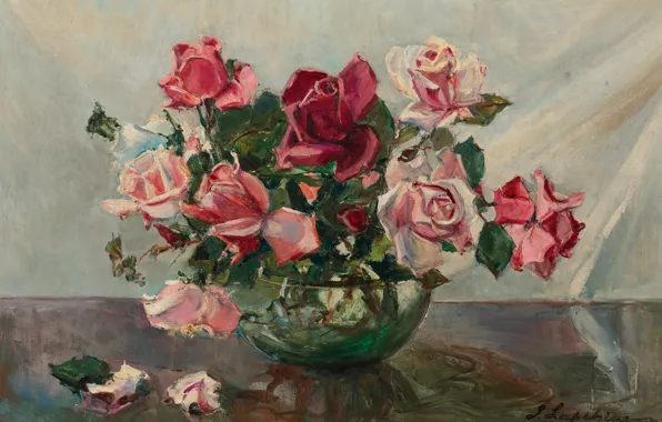 Картинка картина, натюрморт, Georgy Lapchin, Георгий Лапшин, Розы в Миске