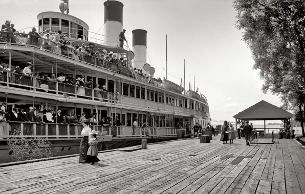 Картинка ретро, корабль, причал, пароход, США, 1900-й год