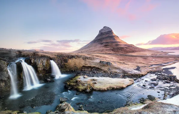 Картинка река, гора, водопад, Kirkjufell, Western Iceland