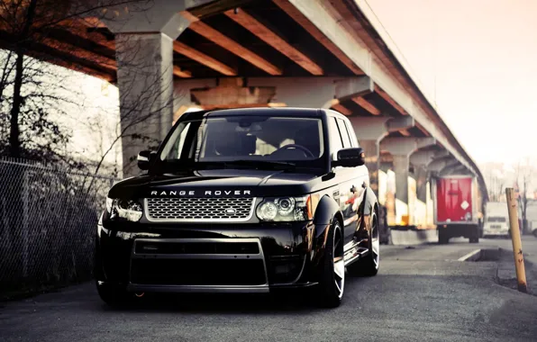 Картинка Land Rover, black, road, street, parking, Trucko