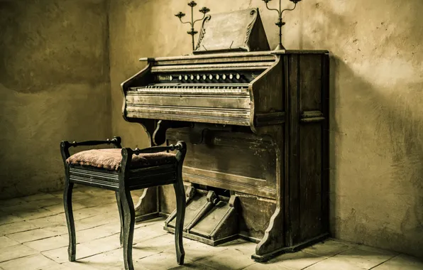 Картинка ретро, интерьер, стул, инструмент, пианино
