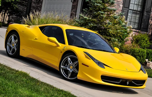 Картинка Ferrari, 458, Yellow, Italia