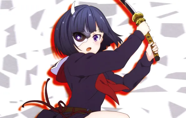 Картинка girl, sword, anime, katana, ken, blade, mask, seifuku, Armed Girl's Machiavellism, Busou Shoujo Machiavellianism