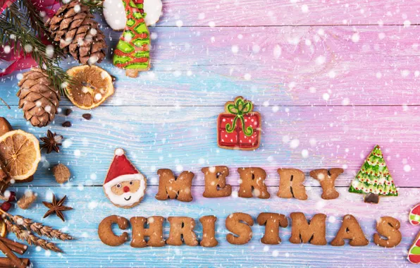 Картинка Новый Год, печенье, Рождество, wood, Merry Christmas, cookies, decoration, пряники, gingerbread