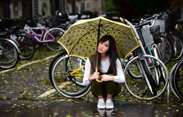 Картинка девушка, зонтик, улица, милашка