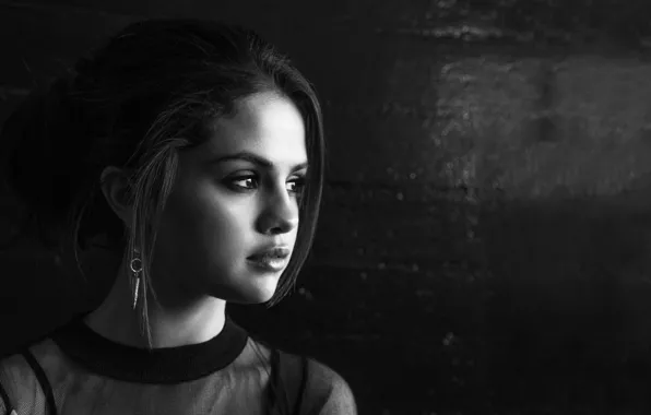 Картинка портрет, черно-белое, знаменитость, Selena Gomez