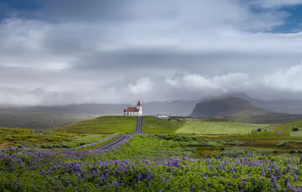Картинка дорога, храм, Iceland, Snaefellsnesog Hnappadalssysla, Rif