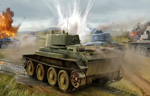 Картинка великая отечественная война, БТ-7, LT vz.35, танковый бой