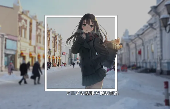 Картинка зима, девушка, улица, anime, madskillz