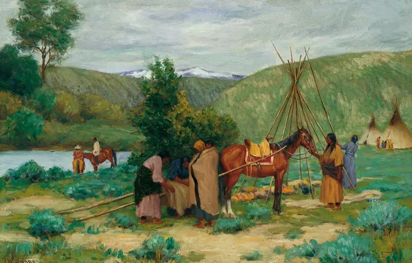 Картинка Montana, Joseph Henry Sharp, Little Big Horn, Setting up Camp
