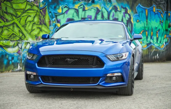 Картинка синий, дизайн, граффити, Ford Mustang, передок