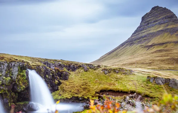 Картинка гора, водопад, Исландия