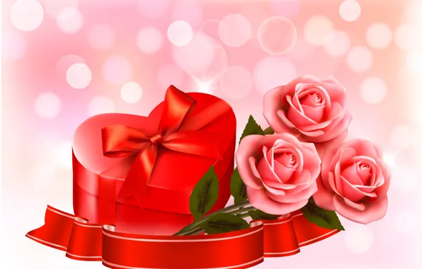 Картинка цветы, праздник, розы, сердечки, день святого Валентина