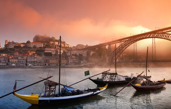 Картинка мост, город, лодки, Portugal, Porto et Lisbonne