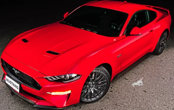 Картинка красный, Ford, вид сверху, Fastback, 2018, Mustang GT