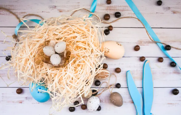 Картинка праздник, яйца, Пасха, гнездо, сено