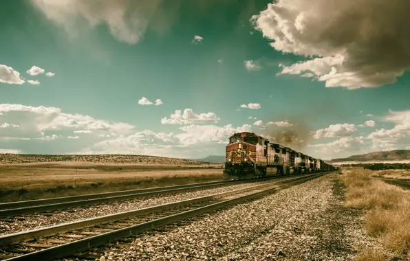 Картинка небо, поезд, железная дорога