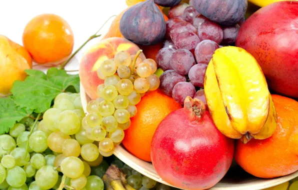 Картинка апельсин, виноград, груша, фрукты, гранат, инжир
