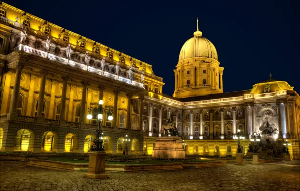 Картинка Ночь, Архитектура, Night, Венгрия, Hungary, Будапешт, Budapest, Architecture, Royal Palace, Buda castle, Будайская крепость