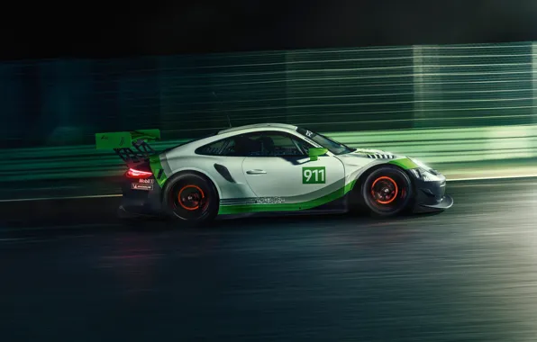 Картинка скорость, 911, Porsche, гоночное авто, вид сбоку, GT3 R, 2019
