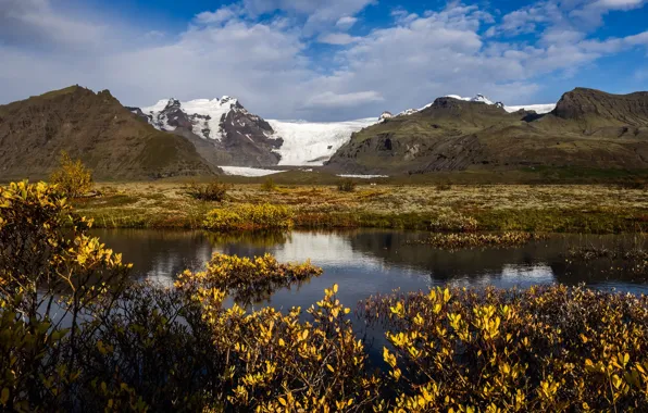 Картинка снег, горы, природа, озеро, Исландия
