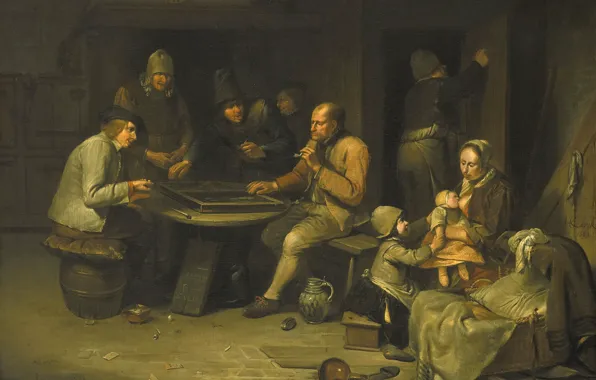 Картинка картина, жанровая, Egbert van Heemskerck, Игроки в Нарды в Гостинице